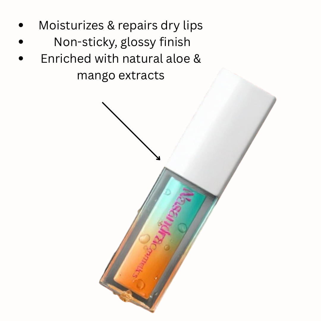 Nasandracosmetics Hydrating Lip Oil Duo | Aloe & Mango refreshing oil, glossy finish and non sticky